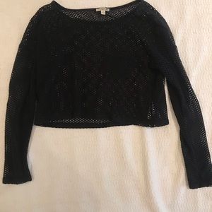 Lily White Black Mesh Long Sleeve Crop Top